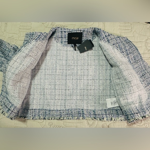 NEW Maje Tweed Jacket Sz 38 Silver Metallic Thread Blue - Picture 11 of 15